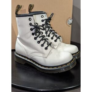 Dr Martens Boots Women's 5 1460 White Black Patent Leather Combat Style